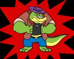 3_toes 4_fingers anthro bottomwear clothing feet fingers green_body hat headgear headwear humanoid_hands male pants shirt solo toes topwear sobieniak brok_the_investigator cowcat_games brok_(brok_the_investigator) alligator alligatorid crocodilian reptile scalie 2021 5:4 hi_res