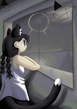 abstract_background black_eyes black_hair camera clothing dipstick_tail female glowing hair leaning light looking_out_window markings shirt solo tail tail_markings tank_top topwear white_clothing white_shirt white_tank_top white_topwear window mimill3 blender_(copyright) animal_humanoid cat_humanoid felid felid_humanoid feline feline_humanoid humanoid mammal mammal_humanoid digital_media_(artwork) hi_res