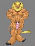 5_toes abs anthro balls barazoku beard biceps big_muscles biped blonde_hair blue_eyes brown_body brown_fur claws facial_hair feet flaccid front_view fur genitals grey_background hair hands_on_hips huge_muscles humanoid_genitalia humanoid_penis hyper hyper_muscles looking_at_viewer male mane muscular muscular_anthro muscular_male nude pecs penile_spines penis pose simple_background solo standing toe_claws toes vein veiny_penis tkc2021 bandai_namco digimon digimon_(species) felid leomon mammal digital_media_(artwork) hi_res pinup