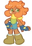 :3 anthro boots bottomwear brown_body clothing cutoffs denim denim_bottomwear denim_clothing female fingerless_gloves footwear gloves green_eyes hair handwear kerchief orange_hair shoes shorts smile socks solo thick_calves toony leah-cinnamon moshi_monsters ellie_(moshi_monsters) mammal monster_(moshi_monsters)