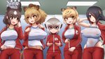 athletic_wear big_breasts black_hair blonde_hair breast_envy breast_size_difference breasts brown_eyes brown_hair clothed clothing eyewear female glasses group hair locker_room nipple_outline open_mouth shirt smile t-shirt topwear tracksuit yellow_eyes sinrinyokujyo kemono_friends brown_bear_(kemono_friends) emperor_(kemono_friends) jaguar_(kemono_friends) lion_(kemono_friends) meerkat_(kemono_friends) animal_humanoid avian avian_humanoid bear bird_humanoid felid felid_humanoid herpestid herpestid_humanoid humanoid jaguar_humanoid lion_humanoid mammal mammal_humanoid meerkat_humanoid pantherine pantherine_humanoid penguin_humanoid ursid_humanoid absurd_res hi_res