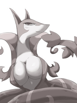 big_breasts blush breasts busty_feral closed_smile eyelashes female female_feral feral glistening glistening_eyes head_turned iris legless looking_at_viewer mouth_closed non-mammal_breasts pseudo_clothing simple_background smile snout solo tail white_background k_busho nintendo pokemon generation_5_pokemon pokemon_(species) reptile scalie serperior 2018 3:4 digital_drawing_(artwork) digital_media_(artwork) hi_res monochrome portrait shaded three-quarter_portrait