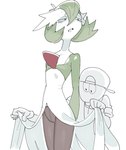 ambiguous_gender chest_spike clothing disgust duo female leggings legwear not_furry simple_background spikes spikes_(anatomy) white_background sidotama nintendo pokemon gardevoir generation_3_pokemon humanoid pokemon_(species)