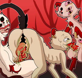 bodily_fluids claws drooling fellatio female genital_mouth licking long_tongue male multi_eye oral penile pink_eyes rotting saliva sex skinny spitroast tears teeth tongue vomit white_body shizameakanzatsu fraid arthropod insect larva maggot mantis monster worm absurd_res hi_res