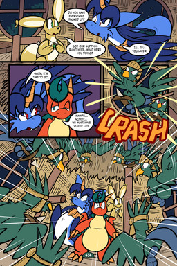 2_horns 4_panel_comic ambiguous_gender armor balloon balloon_with_face beak biped black_nose black_text blue_body blue_fur blue_hair blue_wings brown_body brown_eyes cheek_tuft claws dialogue dot_pupils eyebrows eyelashes facial_tuft fangs feathered_wings feathers feet feral finger_claws floating fur green_body green_eyes group hair half-closed_eyes headgear helmet holding_object holding_weapon horn inflatable inside jewelry looking_at_another motion_lines mouth_closed narrowed_eyes night open_mouth orange_body page_number pendant plant question question_mark red_eyes scales sky sound_effects speech_bubble standing surrounded tail talking_to_another talons teeth text toe_claws toes toony tree tuft weapon white_sclera window wings yellow_beak virmir mythology renbrand roko_kirihoko saida avian canid canine couatl dragon feathered_scalie feathered_snake fox mammal mythological_creature mythological_scalie reptile scalie snake 2025 2:3 absurd_res comic english_text hi_res