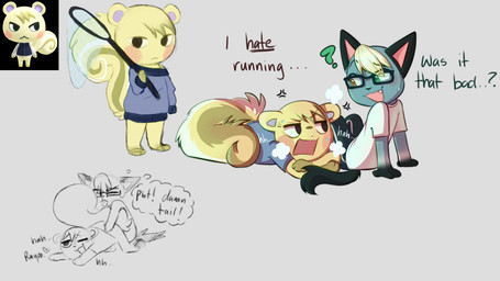 anthro big_sweater blush bodily_fluids breath clothing doggystyle duo exercise from_behind_position male male/male panting sex sweat sweatdrop sweater text tongue tongue_out topwear workout workout_clothing freckledcoat animal_crossing nintendo marshal_(animal_crossing) raymond_(animal_crossing) domestic_cat felid feline felis mammal rodent sciurid tree_squirrel 16:9 english_text hi_res widescreen