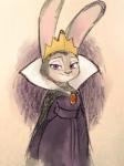 anthro biped clothed clothing cosplay crown dress female front_view fully_clothed fur grey_body grey_fur hands_behind_back headgear long_ears looking_at_viewer purple_eyes solo standing mortic_ox disney snow_white_and_the_seven_dwarfs zootopia grimhilde judy_hopps canid canine lagomorph leporid mammal rabbit 2016 3:4