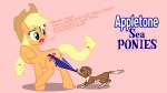 clothing coppertone_pose domestic_pet duo female feral snapai coppertone_(sunscreen) friendship_is_magic hasbro my_little_pony applejack_(mlp) coppertone_girl winona_(mlp) canid canine canis domestic_dog earth_pony equid equine horse mammal pony