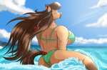 accessory anthro beach bikini bow_ribbon breasts brown_hair brown_tail clothing cloud eyes_closed female fur green_bikini green_clothing green_swimwear hair hair_accessory hair_bow hair_ribbon light light_beam partially_submerged rear_view ribbons sea seaside side_boob sky solo sunbeam sunlight swimwear tail tan_body tan_fur two-piece_swimsuit water robthehoopedchipmunk talia_(rthc) equid equine horse mammal 2020 digital_drawing_(artwork) digital_media_(artwork)