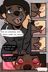 2:3 absurd_res anthro anthro_on_anthro blush bodily_fluids brown_body canid canine canis close-up clothed clothing comic dialogue digital_media_(artwork) duo english_text french_kissing good_girl hi_res hypnosis kissing male male/male mammal mind_control mustelid oddbutokay otter ringed_eyes saliva speech_bubble text wolf
