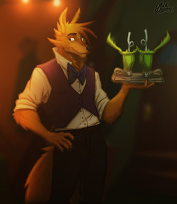 anthro biped bottomwear bow_tie clothing male pants shirt smile solo standing topwear waiter nickdrawing beastly_crimes beastly_crimes_(2024) yote_(beastly_crimes) canid canine canis coyote mammal 2026 hi_res