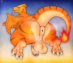 absurd_res anus balls big_balls big_butt big_penis bodily_fluids butt charizard claws cloud cum cum_string ear_piercing ear_ring fire flying foreskin generation_1_pokemon genital_fluids genitals hi_res humanoid_genitalia humanoid_penis looking_at_viewer looking_back male markings miscellanea404 musk musk_clouds nintendo penis perineum piercing pokemon pokemon_(species) precum puffy_anus ring_piercing saggy_balls sky solo striped_markings stripes sweat sweaty_anus sweaty_balls sweaty_butt sweaty_genitalia sweaty_legs sweaty_thighs tail teeth tongue tongue_out wings