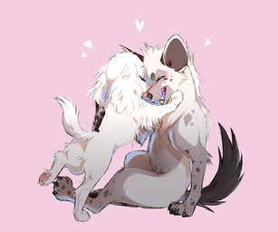 black_claws black_nose black_pawpads claws duo eyes_closed fangs female feral fur grey_spots heart_symbol holding_another male male/female markings open_mouth open_smile pawpads pink_background pink_nose pink_pawpads simple_background sitting size_difference smaller_female smile spots spotted_body spotted_fur spotted_markings tail teeth two_tone_nose white_body white_claws white_fur azzai bird_dog canid canine canis domestic_dog hunting_dog hyena mammal spaniel spotted_hyena 2023 colored colored_sketch digital_drawing_(artwork) digital_media_(artwork) shaded sketch