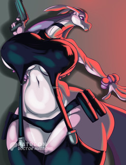 4_fingers abstract_background anthro big_breasts big_butt black_bottomwear black_choker black_clothing black_hotpants black_jewelry black_legwear black_necklace black_shorts black_stockings bottomwear breasts bubble_butt butt choker clothing curvy_figure eyelashes female fingers gun handgun holding_gun holding_handgun holding_object holding_pistol holding_ranged_weapon holding_weapon holster hotpants hourglass_figure huge_breasts huge_butt huge_hips huge_thighs jewelry legwear multicolored_body multicolored_scales navel necklace nipple_outline nipples non-mammal_breasts non-mammal_navel non-mammal_nipples palmorph pink_body pink_scales pistol purple_eyes ranged_weapon scales shorts small_waist snout solo stockings suspenders text thick_thighs two_tone_body two_tone_scales under_boob voluptuous voluptuous_anthro voluptuous_female weapon white_body white_scales wide_hipped_anthro wide_hipped_female wide_hips doctor_awesome glock palworld pocketpair lovander pal_(species) 2025 absurd_res artist_name digital_drawing_(artwork) digital_media_(artwork) hi_res watermark