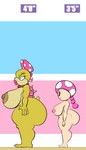 anthro big_breasts big_butt breasts butt duo female huge_breasts huge_butt huge_hips nipples non-mammal_nipples short_stack side_view tail thick_thighs wide_hips rougethedaisy mario_bros nintendo koopaling toadette wendy_o._koopa koopa scalie toad_(mario) hi_res