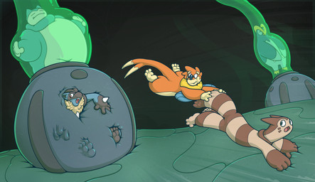 3_toes absorption_vore ambiguous_gender anthro barefoot feet group hanging_on pod sinking soft_focus suction tail tail_grab toes tube tube_bulge vacuum_vore vore kazjester nintendo pokemon pokemon_the_first_movie buizel furret generation_1_pokemon generation_2_pokemon generation_4_pokemon lucario pokemon_(species) snorlax hi_res