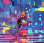anthro bottomwear city cityscape clothed clothing female footwear hair neon_lights night outside pants raining reflection running shirt shoes solo tail topwear marshbreeze miku_(marshbreeze) cheetah felid feline humanoid mammal digital_media_(artwork) hi_res