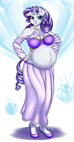 anthro anthrofied belly big_belly blue_eyes blue_eyeshadow breasts clothed clothing eyelashes eyeshadow female footwear hair hands_on_hips harem harem_outfit horn looking_at_viewer makeup plantigrade pregnant pregnant_anthro pregnant_female purple_hair smile solo pia-sama friendship_is_magic hasbro my_little_pony mythology rarity_(mlp) equid equine mammal mythological_creature mythological_equine unicorn 2018 digital_media_(artwork)