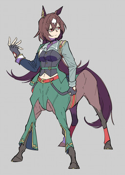 animal_ears belt black_clothing black_gloves black_handwear breasts brown_hair clothed clothed_female clothed_taur clothing female fingerless_gloves gloves green_clothing green_jacket green_topwear grey_background hair handwear jacket light_body light_skin medium_breasts red_eyes simple_background solo tail taur_clothing taurified topwear takatsuki_nato cygames european_mythology greek_mythology mythology uma_musume_pretty_derby sirius_symboli_(pretty_derby) centaur equid equid_taur humanoid_taur mammal mammal_taur taur full-length_portrait hi_res portrait