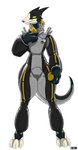 3_toes anthro black_body clothed clothed_anthro clothing countershading feet front_view looking_aside puffy science_fiction simple_background standing suited tail text toes white_background yellow_eyes ewe164 kronas solari_(species) artist_name digital_drawing_(artwork) digital_media_(artwork) english_text full-length_portrait hi_res portrait