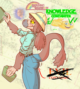anthro armor breasts clothing emoji feathers female furgonomics headgear helmet humor non-mammal_breasts pith_helmet solo tail tail_clothing tail_sleeve maggotmilk evil_container pbs reading_rainbow connie_(maggotmilk) dinosaur dromaeosaurid feathered_dinosaur feathered_scalie prehistoric_species reptile saurischian scalie theropod hi_res meme