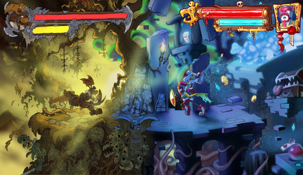anthro detailed_background duo gameplay_mechanics gui health_bar male male/male wings_on_head havesomemoore humanoid digital_drawing_(artwork) digital_media_(artwork) shaded soft_shading