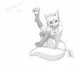 anthro breasts collar feet female hindpaw leash looking_at_viewer nipples nude paws raised_leg solo pira canid canine fox mammal hi_res monochrome sketch