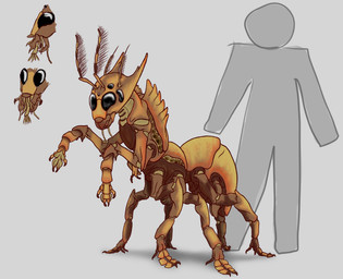 ambiguous_gender antennae_(anatomy) anthro black_eyes brown_body claws compound_eyes multi_limb semi-anthro silhouette simple_background solo toe_claws darth_biomech alien insectoid_(species) 2015 colored hi_res