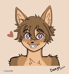 anthro brown_body brown_fur fangs fur hair heart_symbol long_hair male smile solo teeth ayydeego deego_(character) canid canine canis domestic_dog mammal bust_portrait hi_res portrait