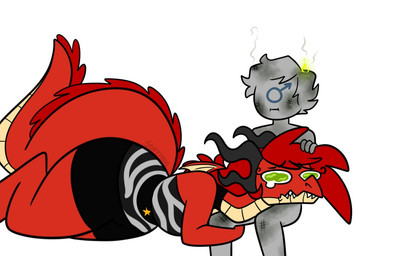 ambiguous_gender clothing duo female fire frown gender_symbol green_eyes hair horn male_symbol scales symbol tail teeth starrtoon mythology anon sterrdergon dragon human mammal mythological_creature mythological_scalie scalie male_(lore)