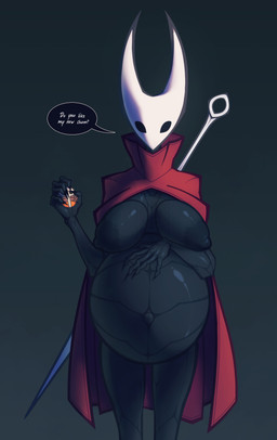 anthro areola belly big_areola big_belly big_breasts big_nipples black_areola black_body black_eyes black_nipples black_skin bottomless breasts claws cloak cloak_only clothed clothing dialogue exoskeleton female glistening glistening_body glistening_skin glowing_womb hand_on_belly holding_object horn looking_at_viewer mostly_nude navel nipples non-mammal_breasts non-mammal_nipples pregnant pregnant_anthro pregnant_female puffy_areola puffy_nipples simple_background solo speech_bubble standing text weapon white_horn aviadelete hollow_knight_(franchise) team_cherry hornet_(hollow_knight) arthropod humanoid insect 2023 absurd_res digital_media_(artwork) english_text hi_res portrait shaded three-quarter_portrait