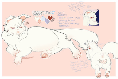 albino annoyed anus apprentice balls blue_eyes blush butt butt_scar droopy_eyes feminine feral floppy_ears fluffy fluffy_chest fluffy_tail folded_ears fur genitals heart_nose heart_symbol lying male pawpads paws pink_background pink_blush pink_nose pupils red_pupils scar simple_background slightly_chubby solo tail text white_body white_fur y_anus anglwshot warriors_(book_series) fan_character rabbitpaw_(anglwshot) domestic_cat felid feline felis mammal colored_sketch english_text hi_res model_sheet sketch watermark
