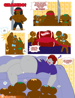 abs anthro belly big_belly clothing cookie cosplay dialogue exposed_belly eyelashes female food freckled_face freckles furniture gingerbread gingerbread_cookie gingerbread_man greybluestudios group hair long_eyelashes male muscular muscular_male overweight overweight_anthro overweight_female panties pecs purple_clothing purple_shirt purple_topwear red_hair shirt sleeping sofa speech_bubble tear_trough text topwear underwear white_clothing white_panties white_underwear dablueguy graybluestudios lazei rambo john_rambo penny_provolone animate_inanimate mammal mouse murid murine rodent 2019 absurd_res comic english_text hi_res