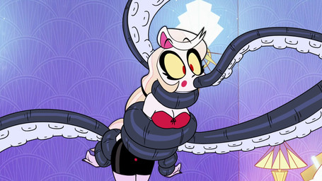 bare_shoulders bikini black_body black_bottomwear black_clothing black_nails black_shorts black_tentacles blonde_hair blush blush_stickers bottomwear breasts cleavage clothed clothing colored_nails detailed_background female hair inside lamp legs_together male male/female nails oral oral_penetration penetration ponytail red_bikini_top red_eyes restrained restrained_arms restrained_by_tentacles sconce shorts strapless_bikini strapless_clothing strapless_swimwear suckers swimwear tentacle_around_arms tentacle_around_neck tentacle_in_mouth tentacle_penetration tentacles two-piece_swimsuit wallpaper_(decoration) white_body white_skin yellow_sclera poparc_nsfw third-party_edit hazbin_hotel hellaverse charlie_morningstar edwin_(poparc_nsfw) aquatic cephalopod coleoid demon demon_humanoid humanoid mollusk octopodiform 16:9 2024 hi_res screencap_edit widescreen