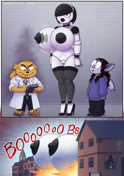 anthro areola big_breasts breast_expansion breasts building clothed clothing coat expansion female footwear fur genitals hair high_heels huge_breasts hyper hyper_breasts lab_coat legwear machine maid_uniform male membrane_(anatomy) membranous_wings nipples nude shoes simple_background stockings topwear uniform vulva wings drxii teer maidbot_(drxii) bat mammal robot comic digital_media_(artwork) hi_res