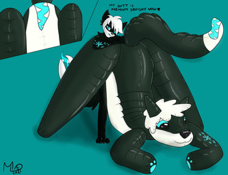 ambiguous_gender anthro ass_up big_butt black_body black_fur blue_background blue_eyes blue_pawpads blue_tongue butt duo feet feral fur grey_body hair hug hugging_another hugging_from_behind inflatable jack-o'_pose latex looking_at_viewer male markings multicolored_body multicolored_fur multiple_angles nude null open_mouth pawpads pool_toy pose simple_background smile snowflake tail tail_mouth text toes tongue tongue_out two_tone_body two_tone_fur unusual_anatomy unusual_tail white_body white_fur white_hair maxwell_longtail wolfsnow canid canine canis mammal wolf digital_media_(artwork) hi_res meme