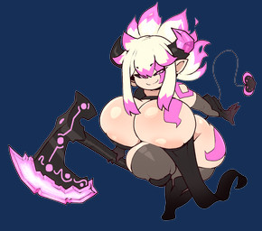 areola axe big_breasts biped breasts clothed clothing eyebrows female holding_axe holding_object huge_breasts humanoid_pointy_ears looking_at_viewer mouth_closed not_furry pointy_ears pupils short_stack smile solo spade_tail tail thick_thighs theyeager demon demon_humanoid humanoid alpha_channel hi_res
