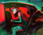 ambiguous_gender anthro car clothed clothing crossdressing cybernetics cyberpunk dress facial_piercing femboy inside_car light machine male moody nose_piercing nose_ring piercing ring_piercing simple_background solo vehicle lostwisdom equid equine mammal 2024 digital_media_(artwork) hi_res lighting