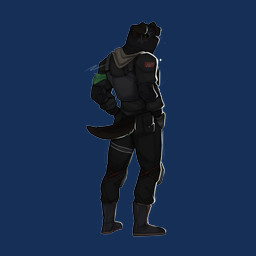 anthro bandanna_on_arm black_body black_fur boots bulletproof_vest burn_scar clothing elbow_pads eye_scar facial_scar floppy_ears footwear fur gloves green_eyes hands_in_both_pockets handwear knee_pads legband looking_back male mask military_uniform obscured_face patch_(fabric) pouch_(clothing) rear_view rim_light scar scarf shoes solo tactical_gear uniform cerberussenn rancor_(cerberussenn) bird_dog canid canine canis domestic_dog hunting_dog labrador mammal retriever 1:1 absurd_res alpha_channel hi_res signature