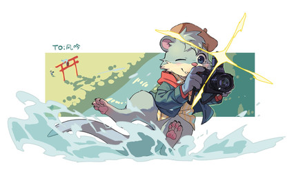 4_toes anthro beret biped blue_body blue_fur blush bottomless bottomless_anthro bottomless_male camera camera_flash claws clothed clothed_anthro clothed_male clothing countershade_face countershade_fur countershading feet fingers fur green_clothing green_jacket green_topwear hat headgear headwear holding_camera holding_object hooded_jacket jacket male male_anthro one_eye_closed pattern_clothing pattern_shirt pattern_topwear pawpads photographer pink_pawpads red_hood river semi-anthro shirt short short_anthro short_male simple_background solo striped_clothing striped_shirt striped_topwear stripes tail tan_body tan_countershading tan_fur text toe_claws toes topwear torii water whiskers white_background white_whiskers haluto mammal mustelid otter 2025 digital_media_(artwork) hi_res