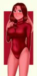 2019 absurd_res anthro biped blush breasts buffbumblebee clothed clothing digital_media_(artwork) eyebrows eyelashes female fingers floppy_ears front_view fur hair hi_res lagomorph leotard leporid long_hair looking_at_viewer low_ponytail mammal pink_body pink_fur ponytail rabbit red_eyes red_hair ruby_(buffbumblebee) skinsuit sleeves smile solo standing sweater tight_clothing topwear