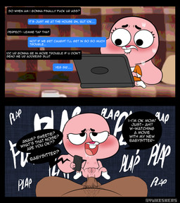 anal anal_penetration anthro balls bite biting_lip blush bodily_fluids buckteeth butt cellphone clothed clothing computer dialogue duo electronics erection female female_penetrated flat_chested footwear footwear_only fur genital_fluids genitals laptop looking_pleasured male male/female male_penetrating male_penetrating_female mostly_nude nipples nude open_mouth penetration penile penis phone phone_call pink_body plap sex simple_background smartphone smile socks socks_only speech_bubble teeth text vulva young young_anthro vwhiskers cartoon_network instant_loss_2koma the_amazing_world_of_gumball anais_watterson human humanoid lagomorph leporid mammal rabbit comic digital_media_(artwork) english_text hi_res