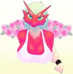 anthro big_breasts blonde_hair bra breasts cleavage clothed clothing female flower hair half-closed_eyes huge_breasts long_hair looking_at_viewer narrowed_eyes open_mouth open_smile plant rose_(flower) shirt smile solo tank_top topwear underwear punkinillus nintendo pokemon blaziken generation_3_pokemon pokemon_(species) 2019 bust_portrait portrait