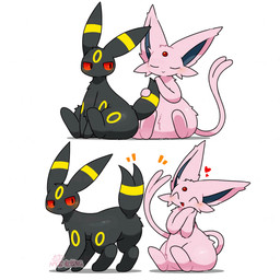 ambiguous_gender black_body black_ears black_fur black_tail blush brushing_tail duo ear_markings emanata eyes_closed facial_markings feet feral forehead_gem forehead_markings forked_tail fur gem head_markings heart_symbol kemono markings open_mouth open_smile personal_grooming pink_body pink_ears pink_fur pink_tail red_eyes simple_background sitting smile tail tail_markings tail_motion tailwag unusual_anatomy unusual_tail white_background yellow_body yellow_fur yellow_markings tontaro nintendo pokemon eeveelution espeon generation_2_pokemon mammal pokemon_(species) umbreon 1:1 2d_animation animated frame_by_frame signature watermark