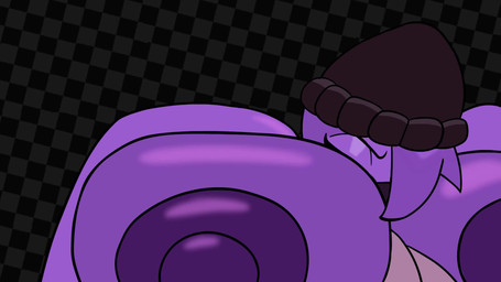 anthro big_breasts big_nipples breast_smother breasts clothing duo female freckles headgear headwear huge_breasts male male/female nipples non-mammal_breasts protagonist_(beat_banger) purple_body smothering bigandbounce beat_banger bunfan_games zoe_monroe avian 2d_animation animated hi_res short_playtime webm