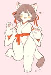 4_fingers 4_toes accessory anthro asian_clothing blush breasts brown_eyes brown_hair clothed clothing east_asian_clothing feet female fingers fur hair hair_accessory heart_symbol japanese_clothing looking_at_viewer one_eye_closed pawpads paws ribbons simple_background smile solo toes tongue tongue_out white_body white_fur wink nekomamanyao domestic_cat felid feline felis mammal digital_media_(artwork) full-length_portrait hi_res portrait