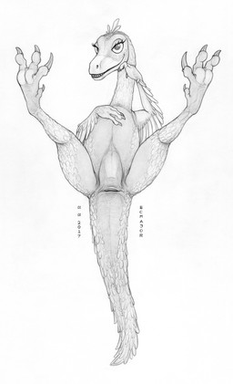 anatomically_correct anatomically_correct_cloaca anatomically_correct_genitalia animal_genitalia bedroom_eyes claws cloaca feathers female feral flat_chested genitals half-closed_eyes horizontal_cloaca narrowed_eyes presenting presenting_cloaca raised_leg seductive solo tail toe_claws ecmajor dinosaur_train pbs valerie_velociraptor_(dinosaur_train) dinosaur dromaeosaurid feathered_dinosaur feathered_scalie prehistoric_species reptile saurischian scalie theropod velociraptor 2017 dated hi_res monochrome traditional_media_(artwork)