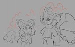 ambiguous_gender duo feral looking_at_another bloowolfy nintendo pokemon eeveelution espeon generation_1_pokemon generation_2_pokemon pokemon_(species) vaporeon 2024 greyscale hi_res monochrome sketch