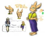 anthro breasts clothed clothing ear_piercing ear_ring female fur looking_at_viewer male piercing ring_piercing smile suspenders text themuffinly jill_(themuffinly) muffin_(themuffinly) domestic_ferret lagomorph leporid mammal mustelid musteline rabbit true_musteline weasel 2019 digital_media_(artwork) english_text