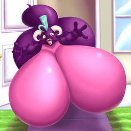 anthro big_breasts big_butt blush breasts butt featureless_breasts female horn huge_breasts huge_butt hyper hyper_breasts hyper_butt mohawk multicolored_body nude open_mouth reaching_towards_viewer solo two_tone_body yellow_eyes blues64 marauder6272 kobold scalie 1:1 absurd_res hi_res